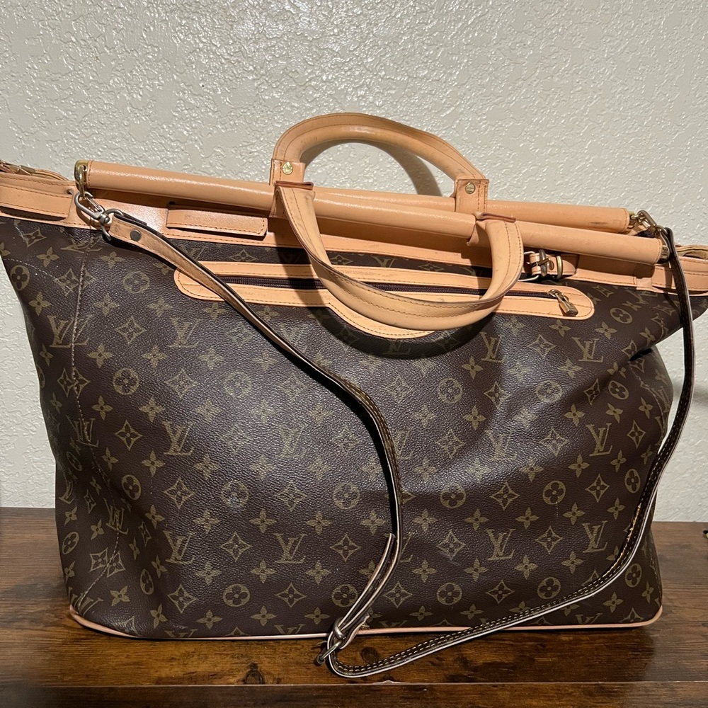 Elegant Brown Monogram Canvas Tote with Natural Trim